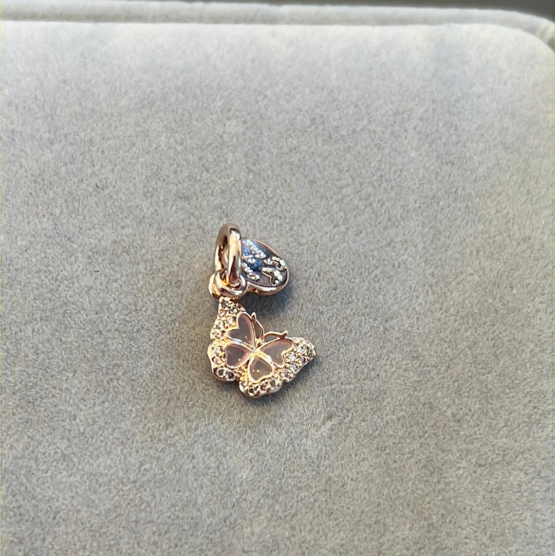Genuine Pandora Rose Gold Pave Butterfly Enamel Dangle Charm