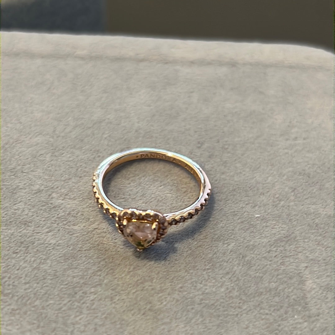 Genuine Pandora Rose Gold Pave Pink Stone Heart Ring