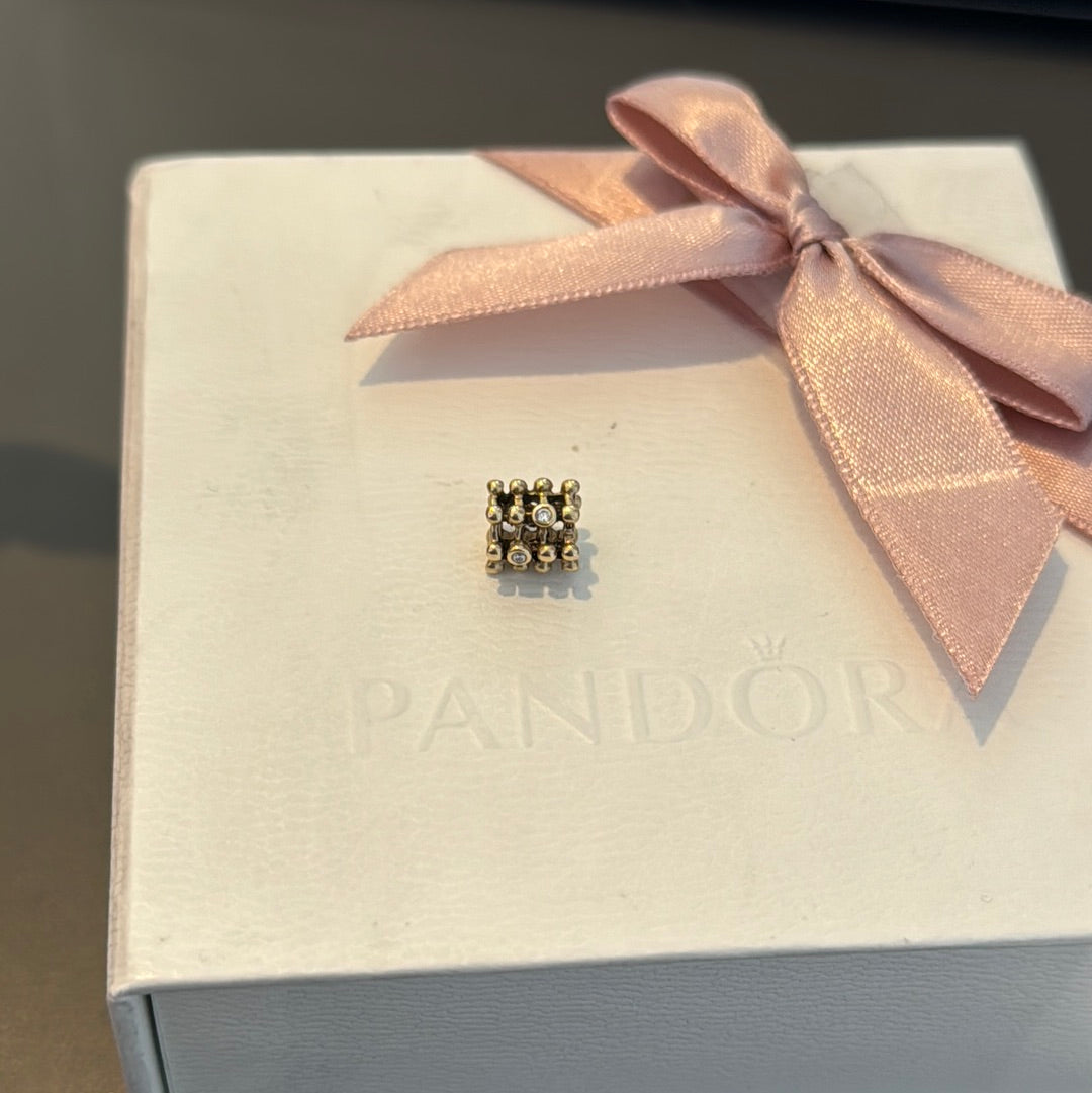 Genuine Pandora Solid Gold 14ct Beautiful Catch DIA Matrix Charm
