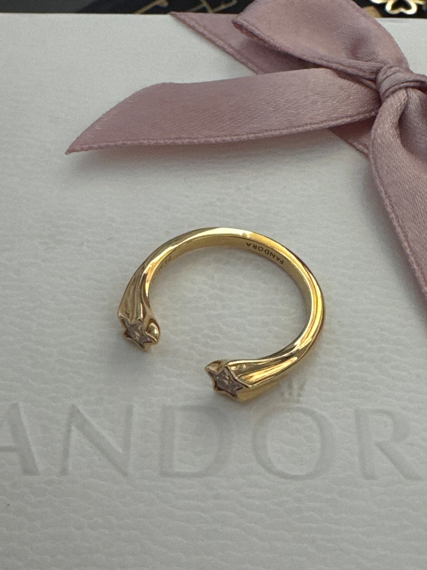 Genuine Pandora Shine Gold CZ Open Star Ring Size 58