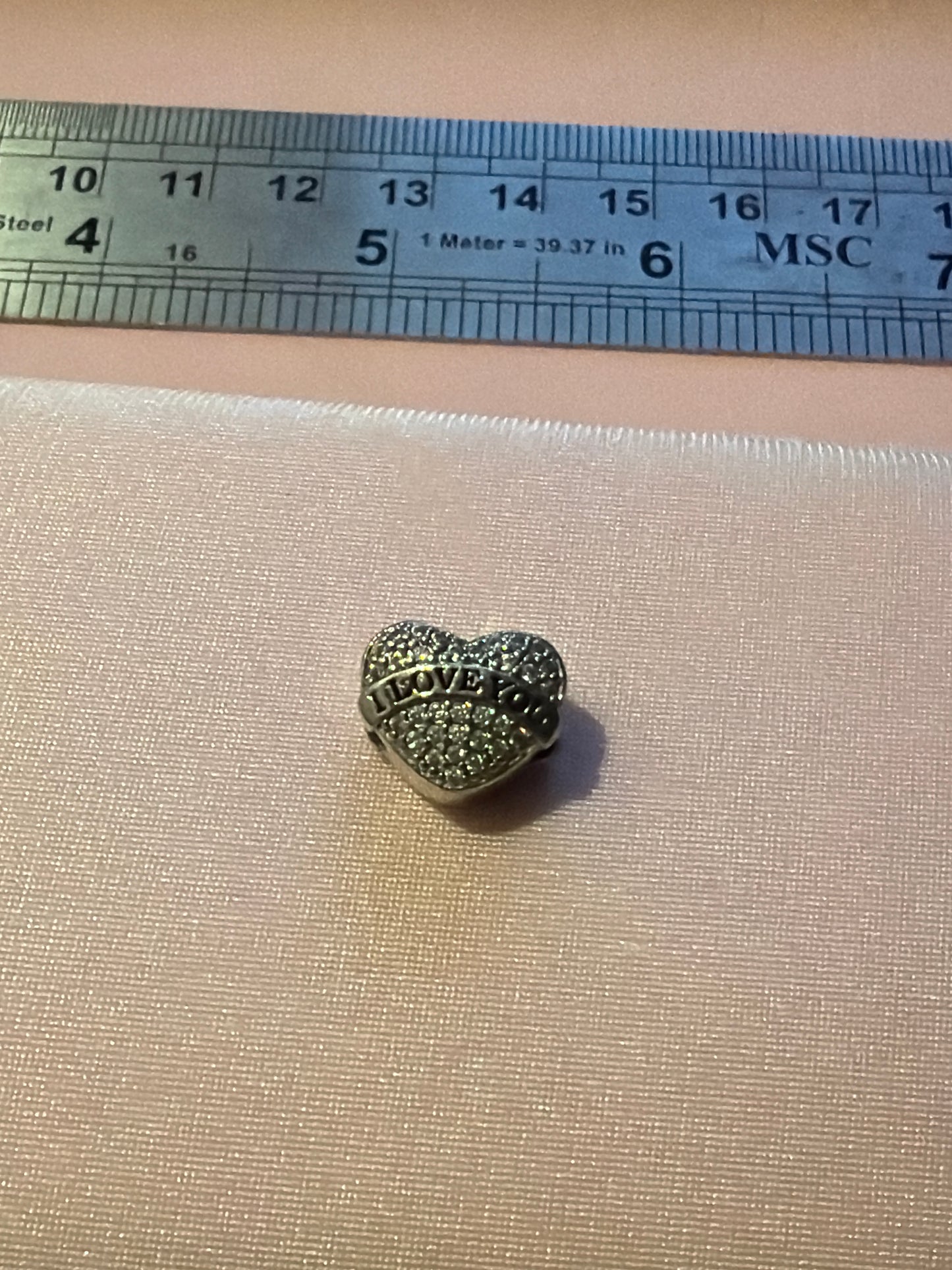 Genuine Sterling Silver Pave I Love Mum Charm