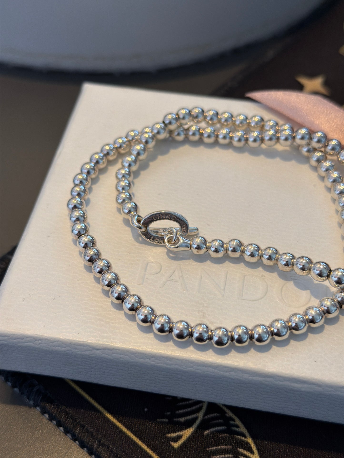 Genuine Links of London Orbit T-Bar Clasp Ball Chain Necklace 45cm