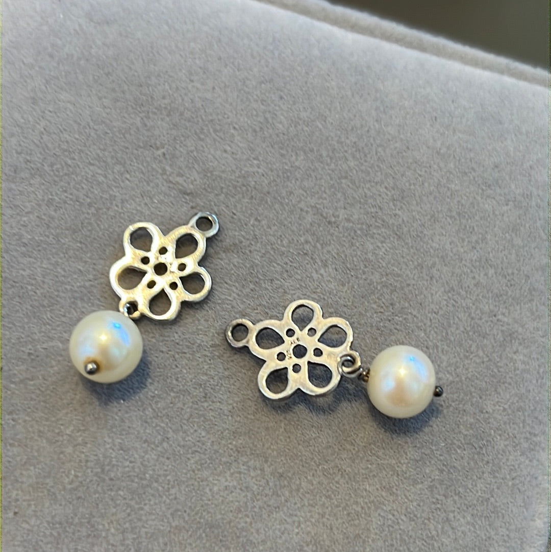 Genuine Pandora Flower Pearl Dangle Earring Charms (Compose)