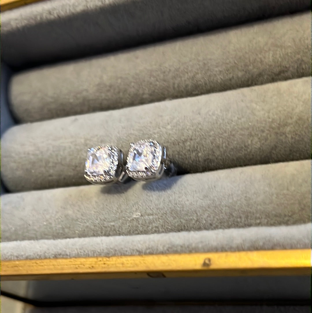 Brand New Sterling Silver Square CZ Pave Earrings