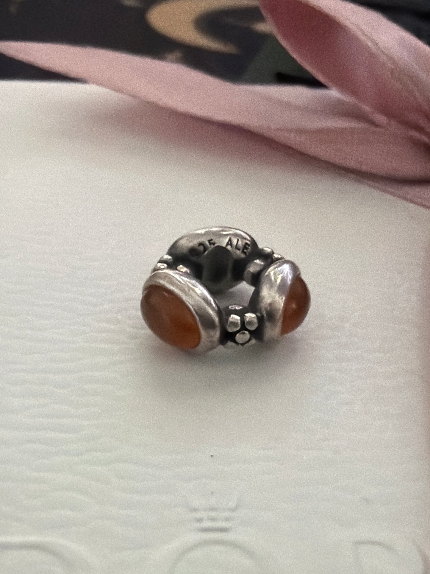 Genuine Pandora Orange Carnelian Triple Rare HTF Spacer Cabochon