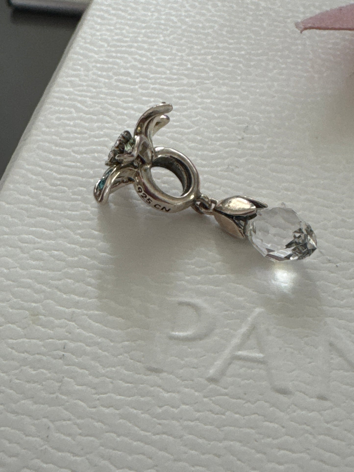 Genuine Chamilia Green & Blue Pave Flower Dangle Charm With Glass Droplet