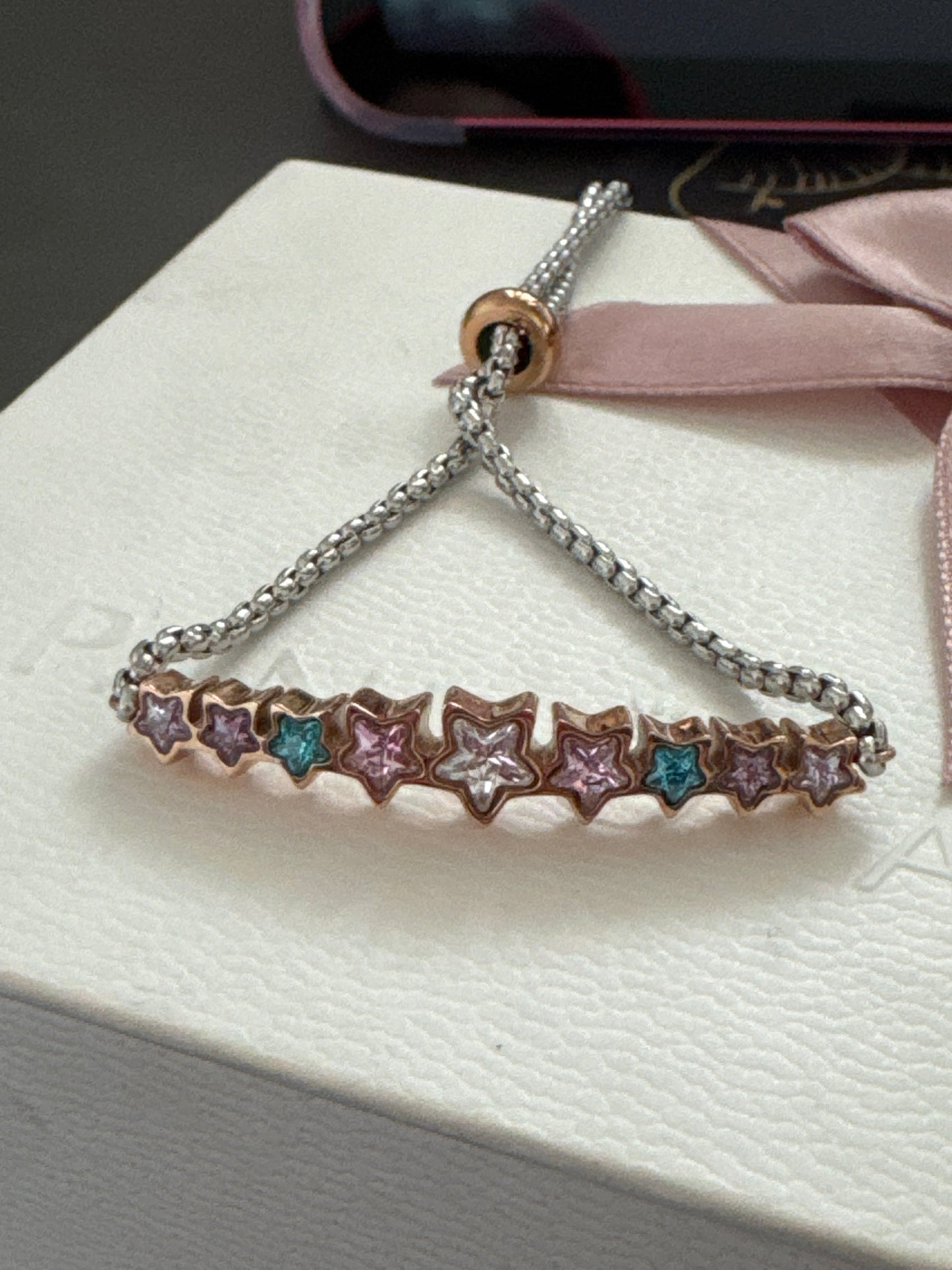 Genuine Nomination Silver & Rose Gold Pave Rainbow Star Slider Bracelet