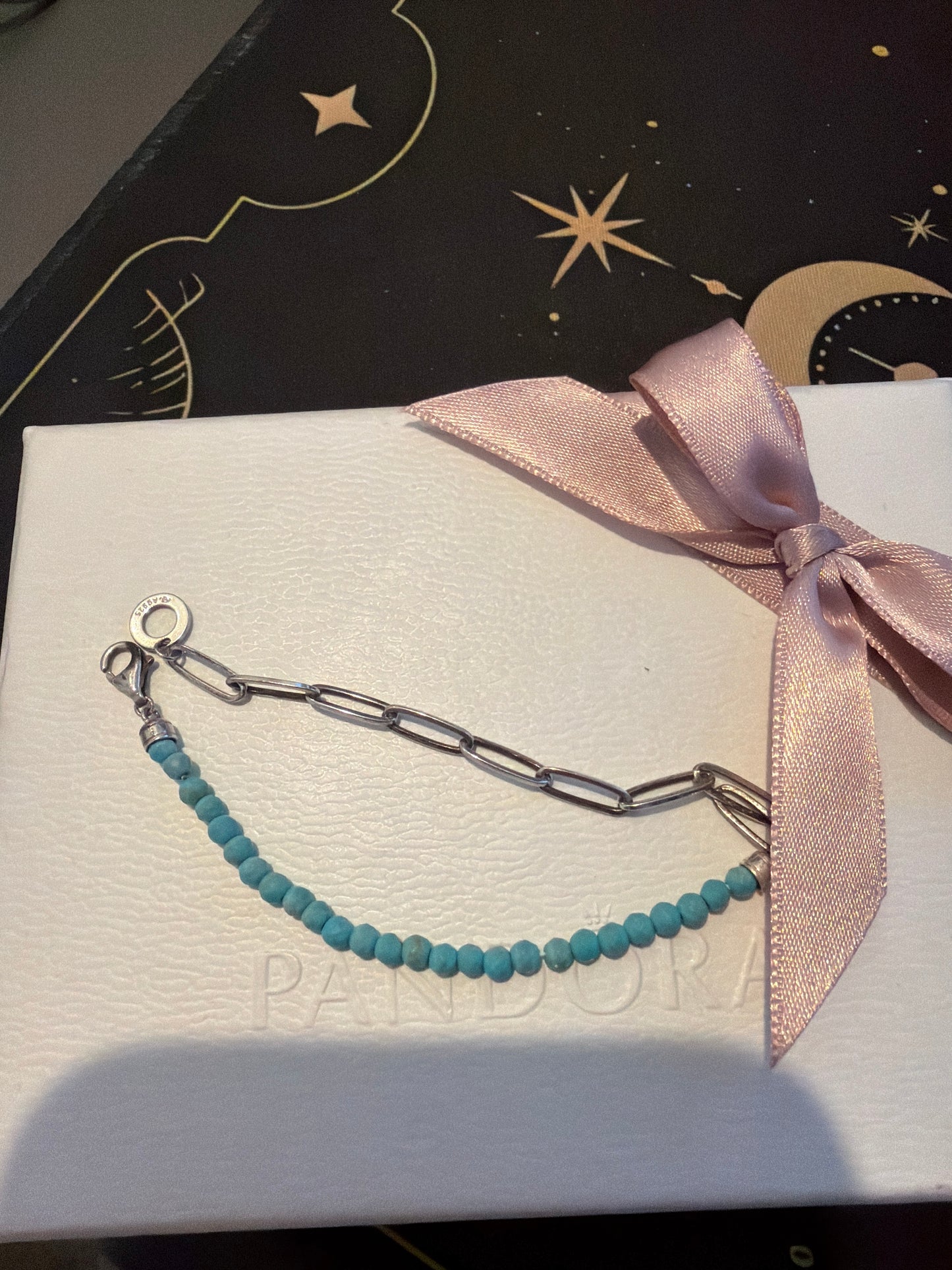 Genuine Links of London Teal Beads & Link Chain Bracelet 19cm