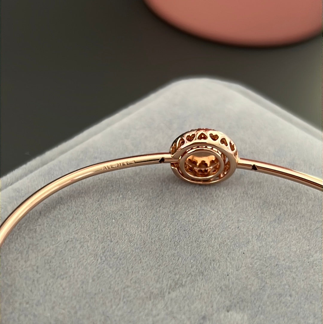 Genuine Pandora Rose Gold Bangle With Pave Pink Stone Size Medium