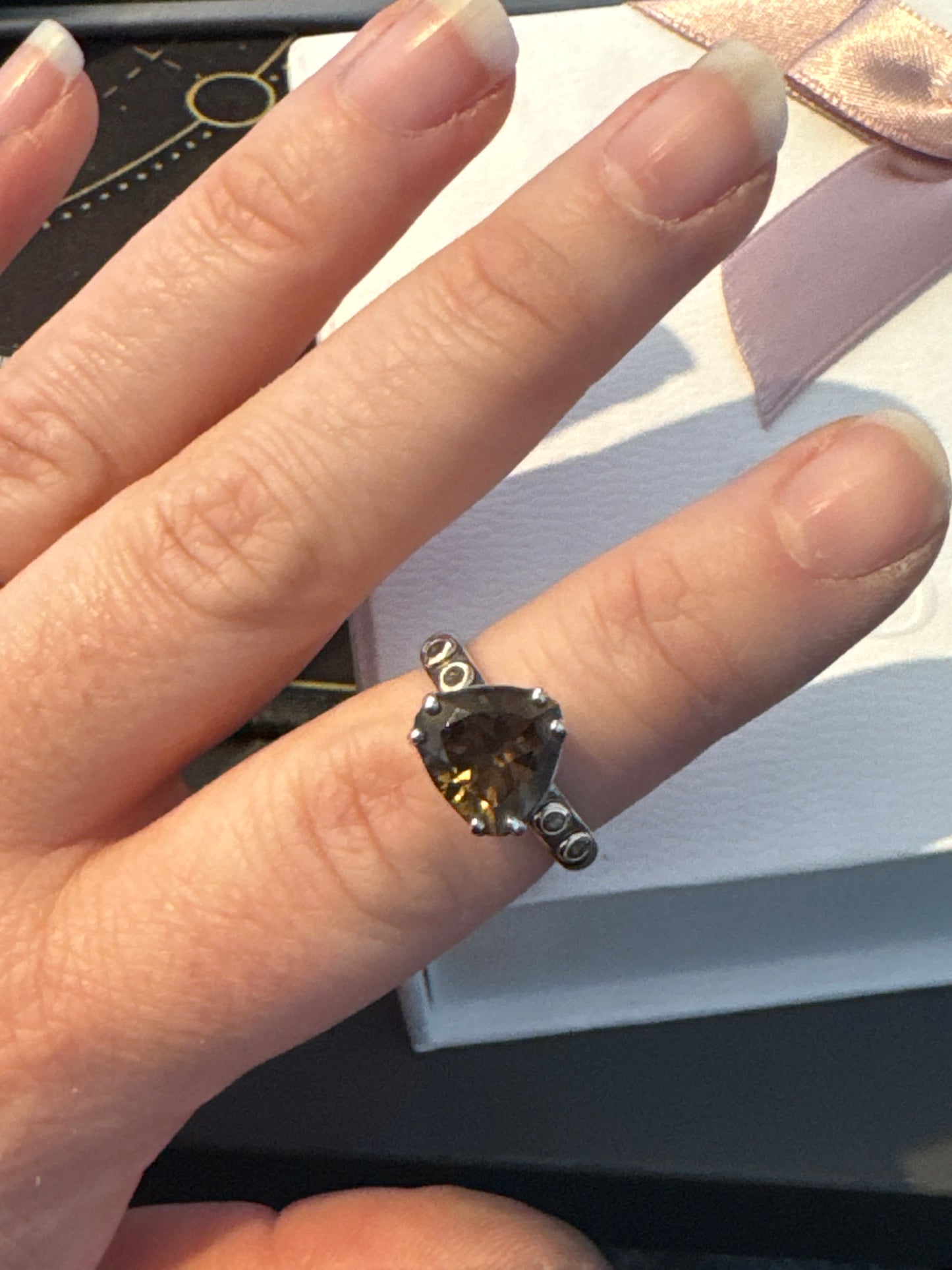 Genuine Pandora Two Tone Smokey Quartz Close To My Heart Ring Size 54