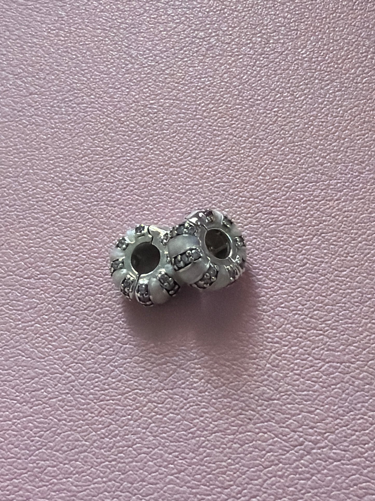 Genuine Pandora Stones and Stripes Spacers White Enamel Clips