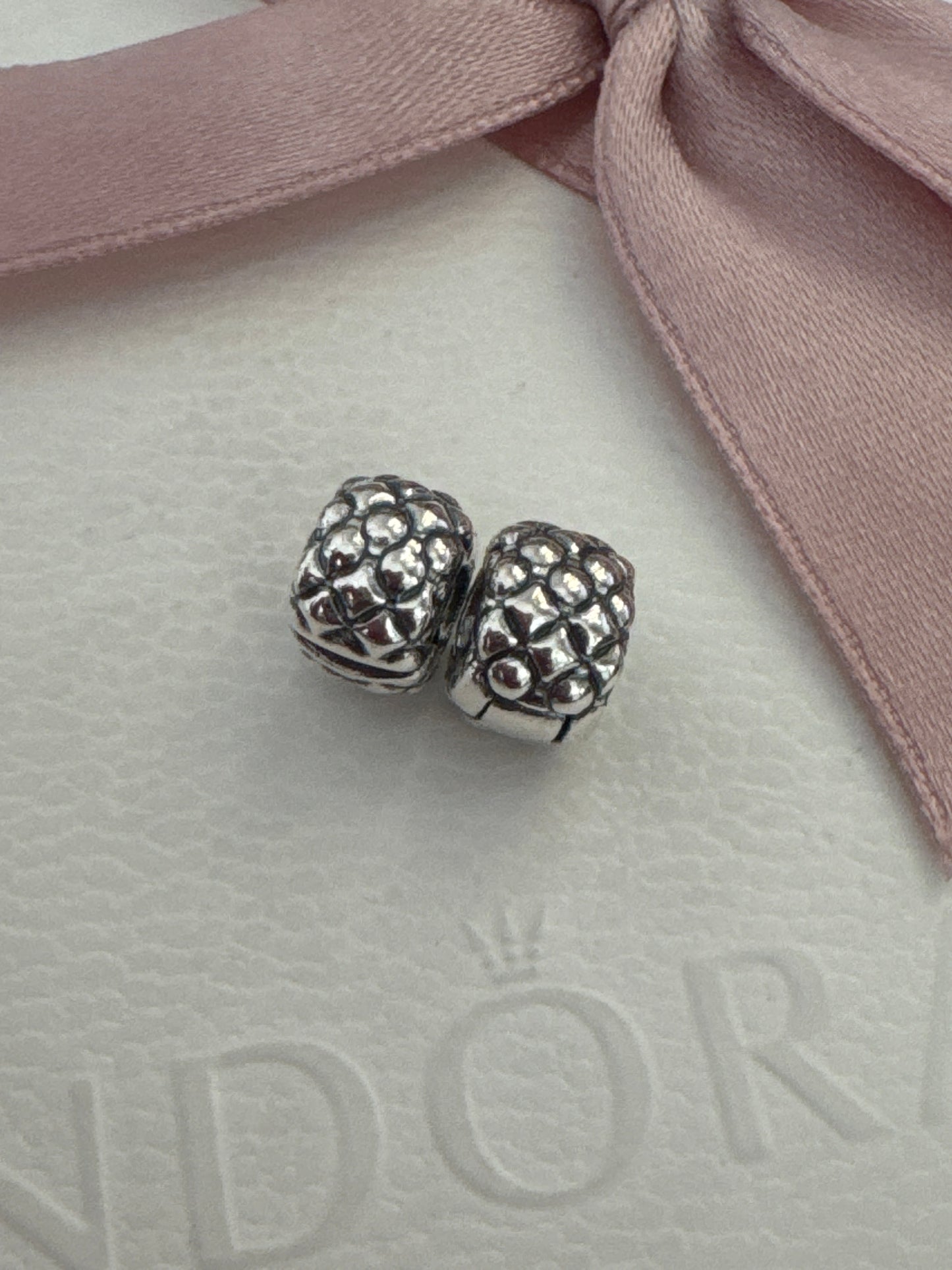 Genuine Pandora Silver Studded Clips Small x2