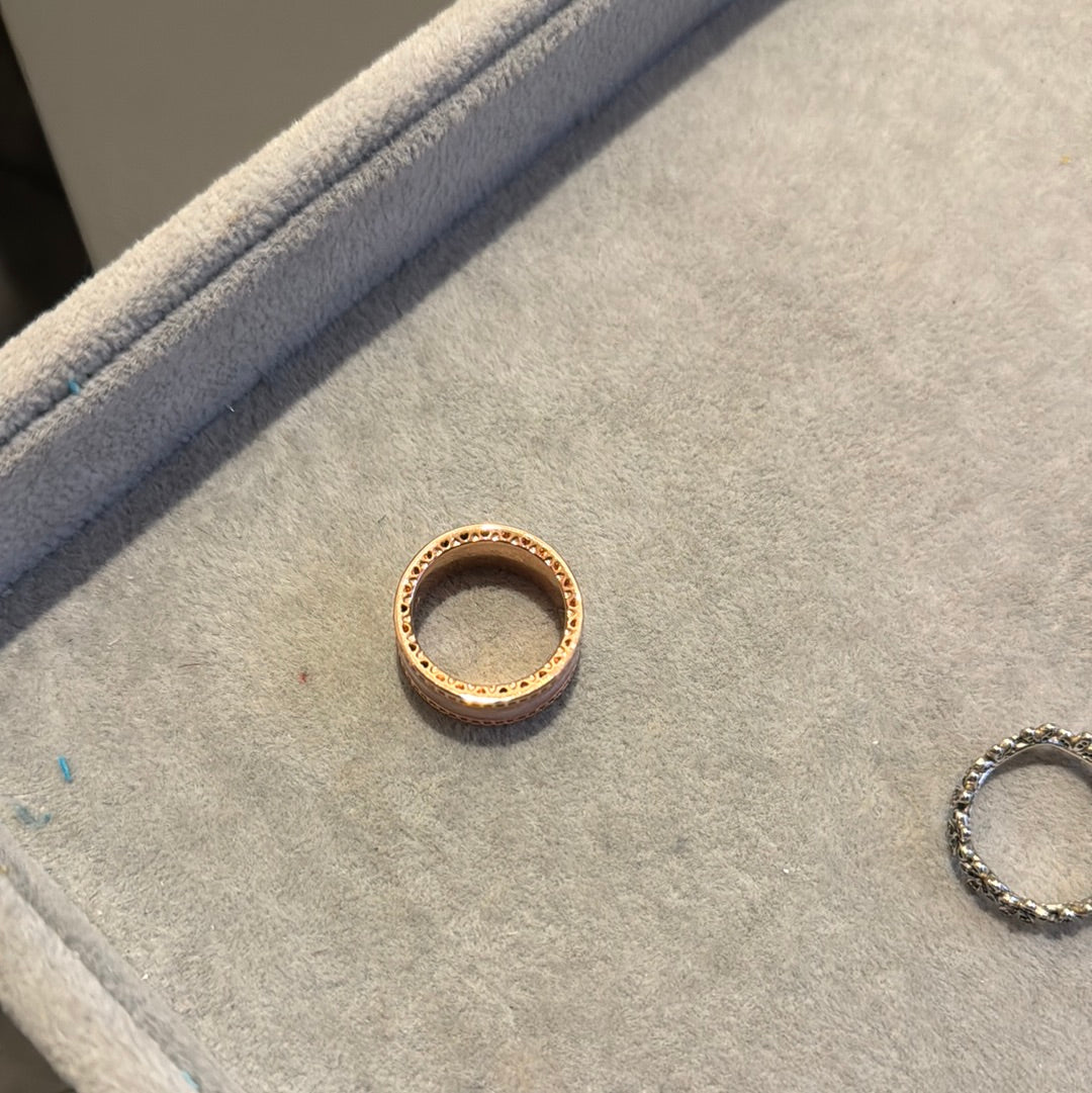 Genuine Pandora Rose Gold Huge Chunky Cream Enamel Ring Pave Triple Layer Ring in Size 58