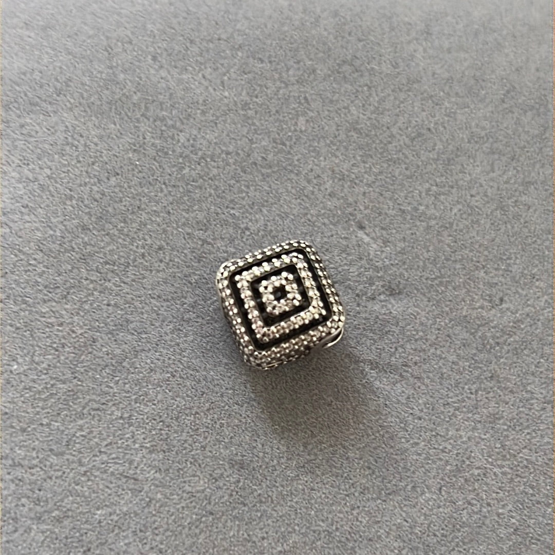 Genuine Pandora Pave Diamond Shaped Geometric Lines Charm