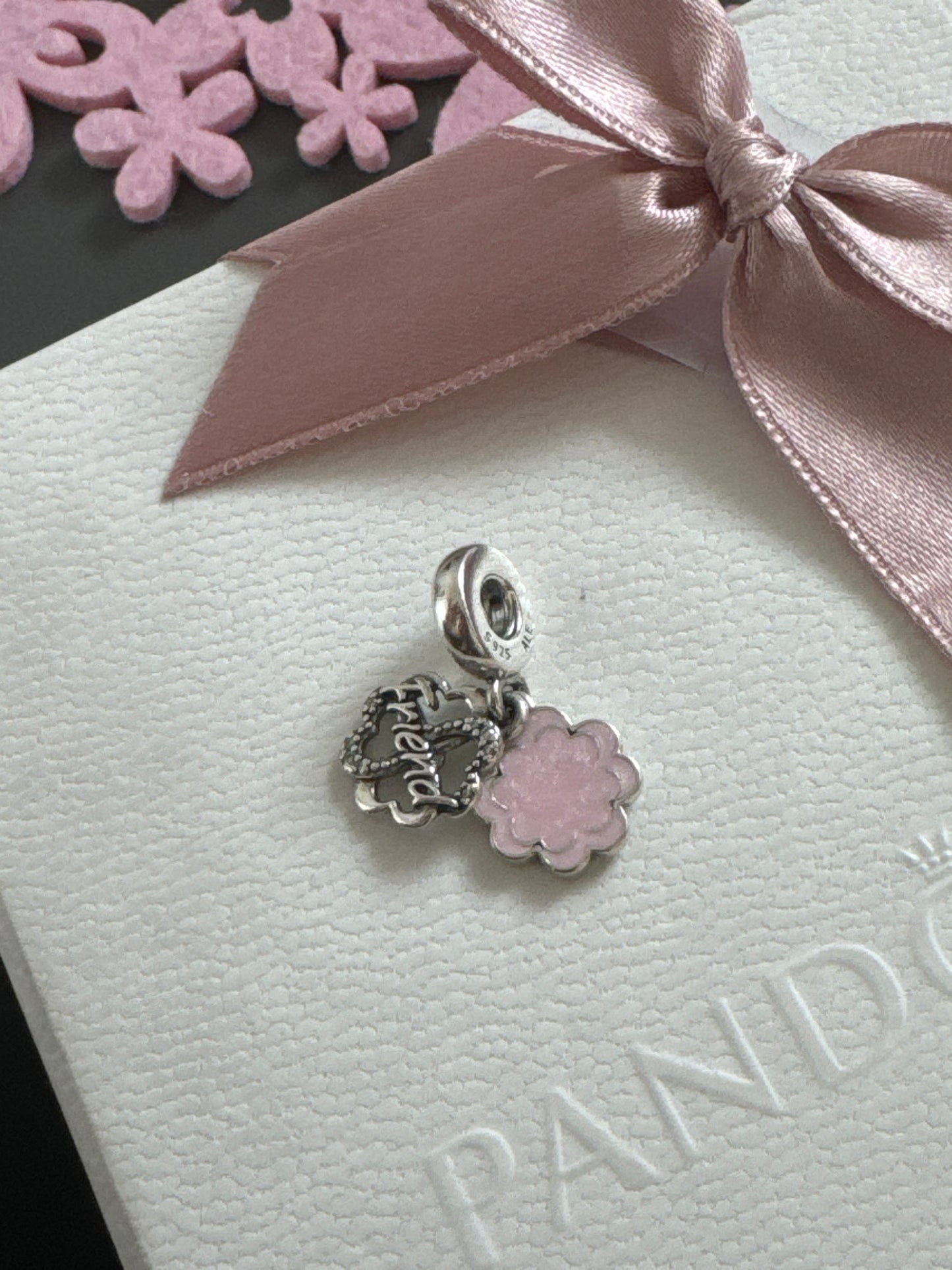 Genuine Pandora Friend Heart Charm Enamel Clover Dangle “Lucky to have you “