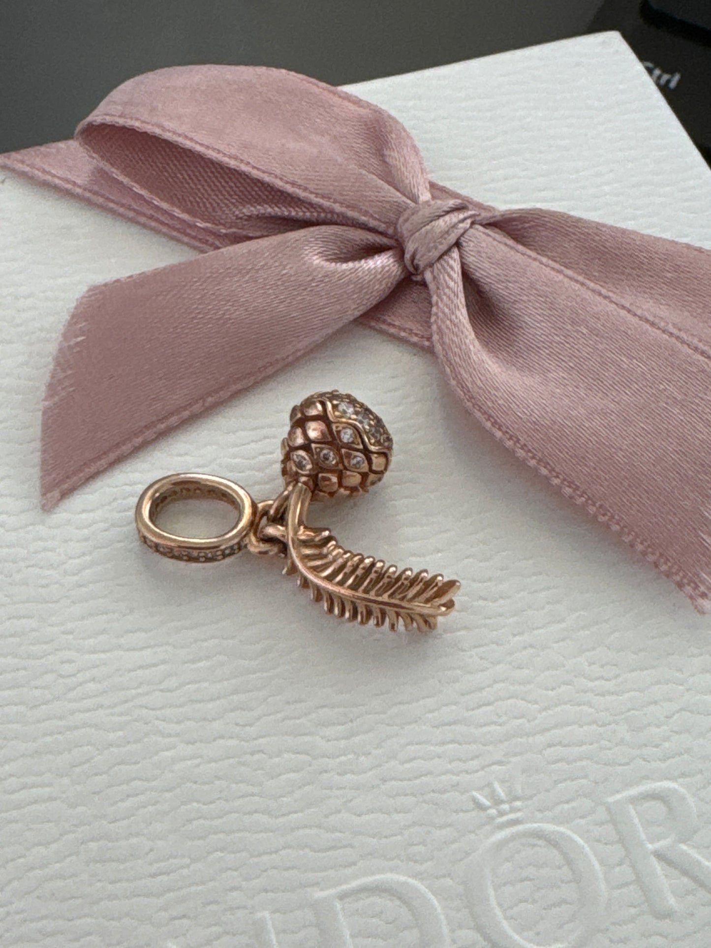 Genuine Pandora Rose Gold Leaf And Pave Pinecone Dangle