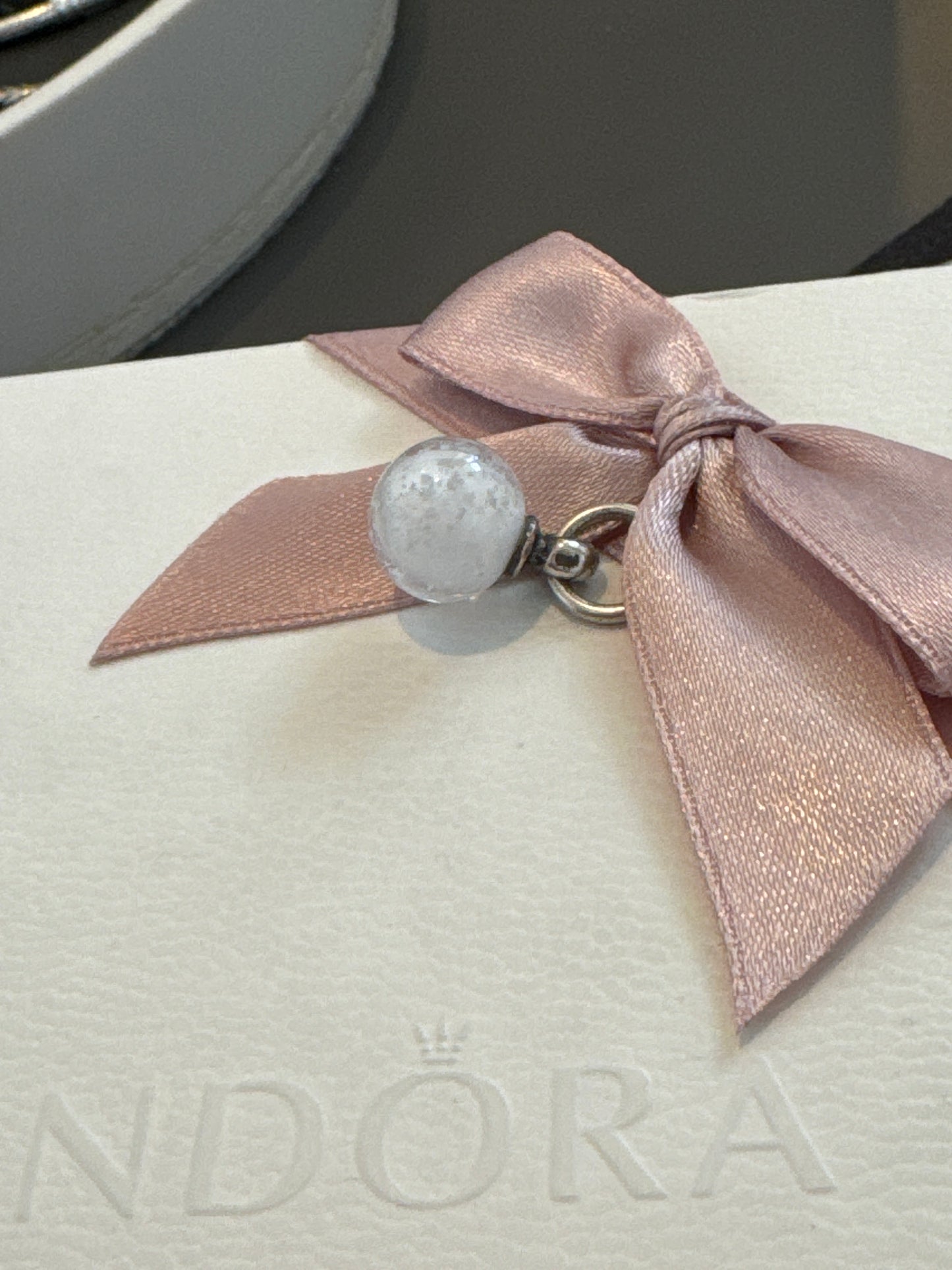 Genuine Trollbeads Hanging Ball Murano Glass White Charm