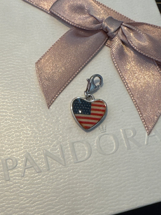 Genuine Thomas Sabo Silver Enamel USA Flag Flat Dangle Charm