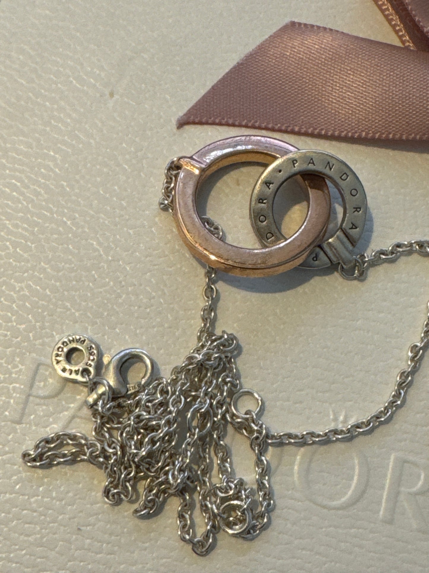Genuine Pandora Signature Two Tone Intertwined Circles Necklace