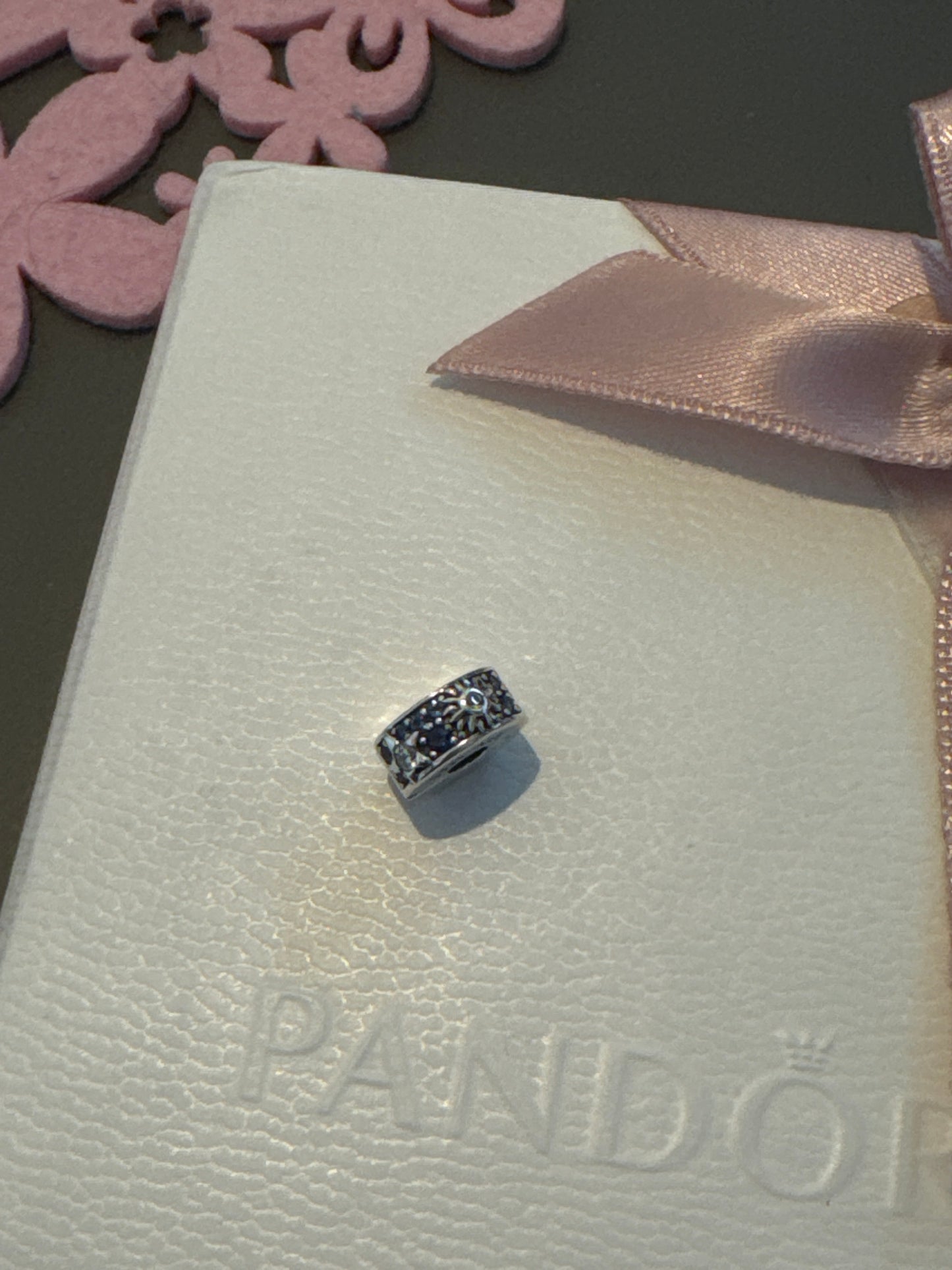 Genuine Pandora Single Pave Clear and Navy Blue Star and Moon Silicone Insert Clip