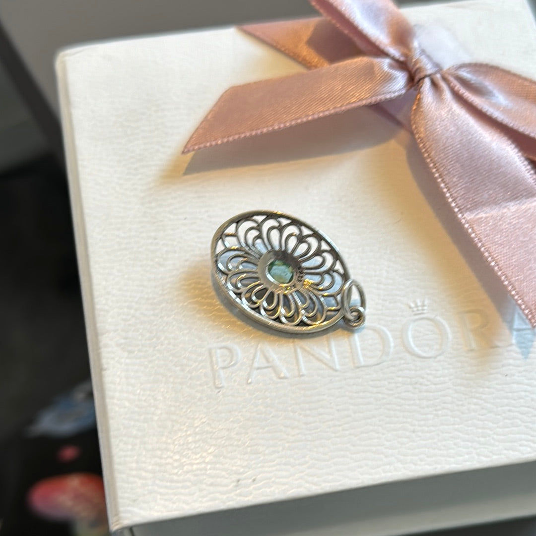 Genuine Pandora Two Tone Vintage Allure Openwork Peridot Dangle Pendant RARE