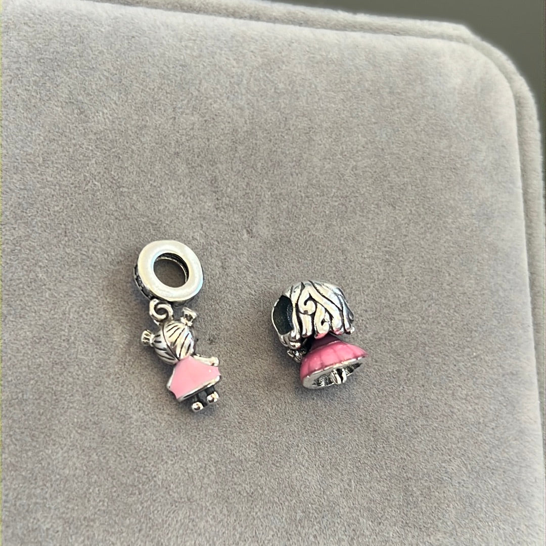 Sterling Silver Enamel Little Girl Charm Set x2