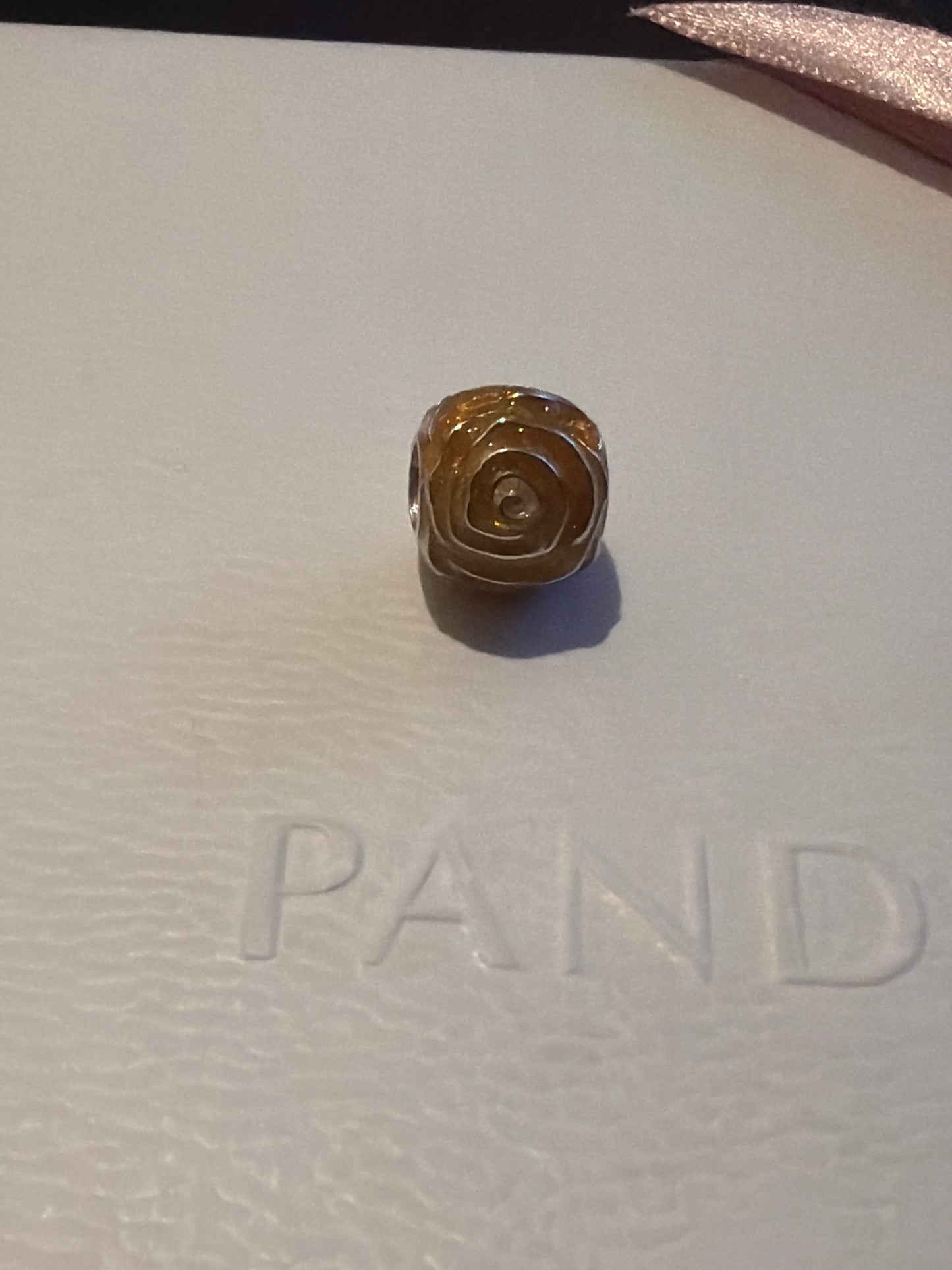 Genuine Pandora Gold Enamel Rose Flower Charm