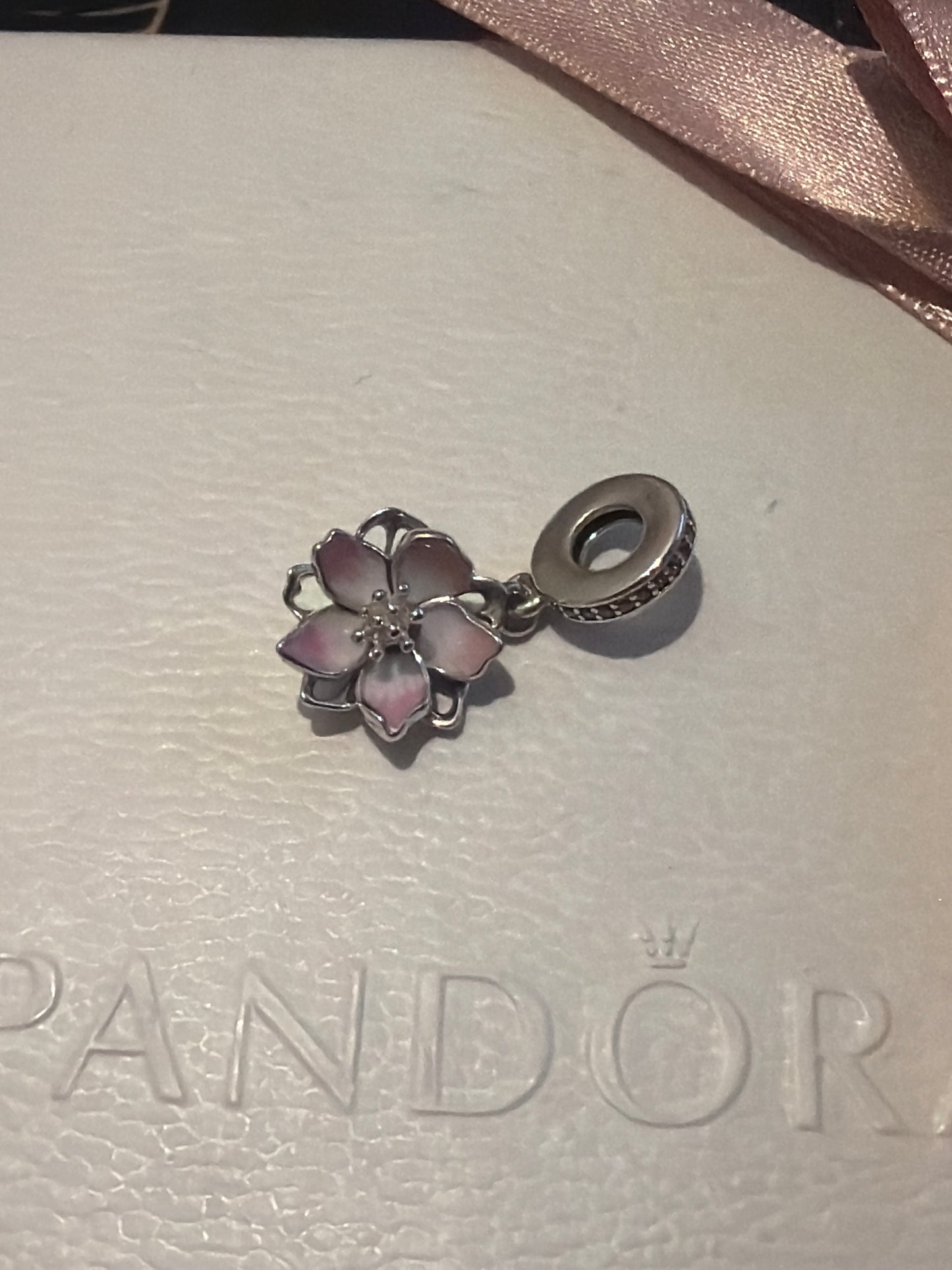 Genuine Pandora New Style Pink Cherry Blossom Flower Dangle Charm