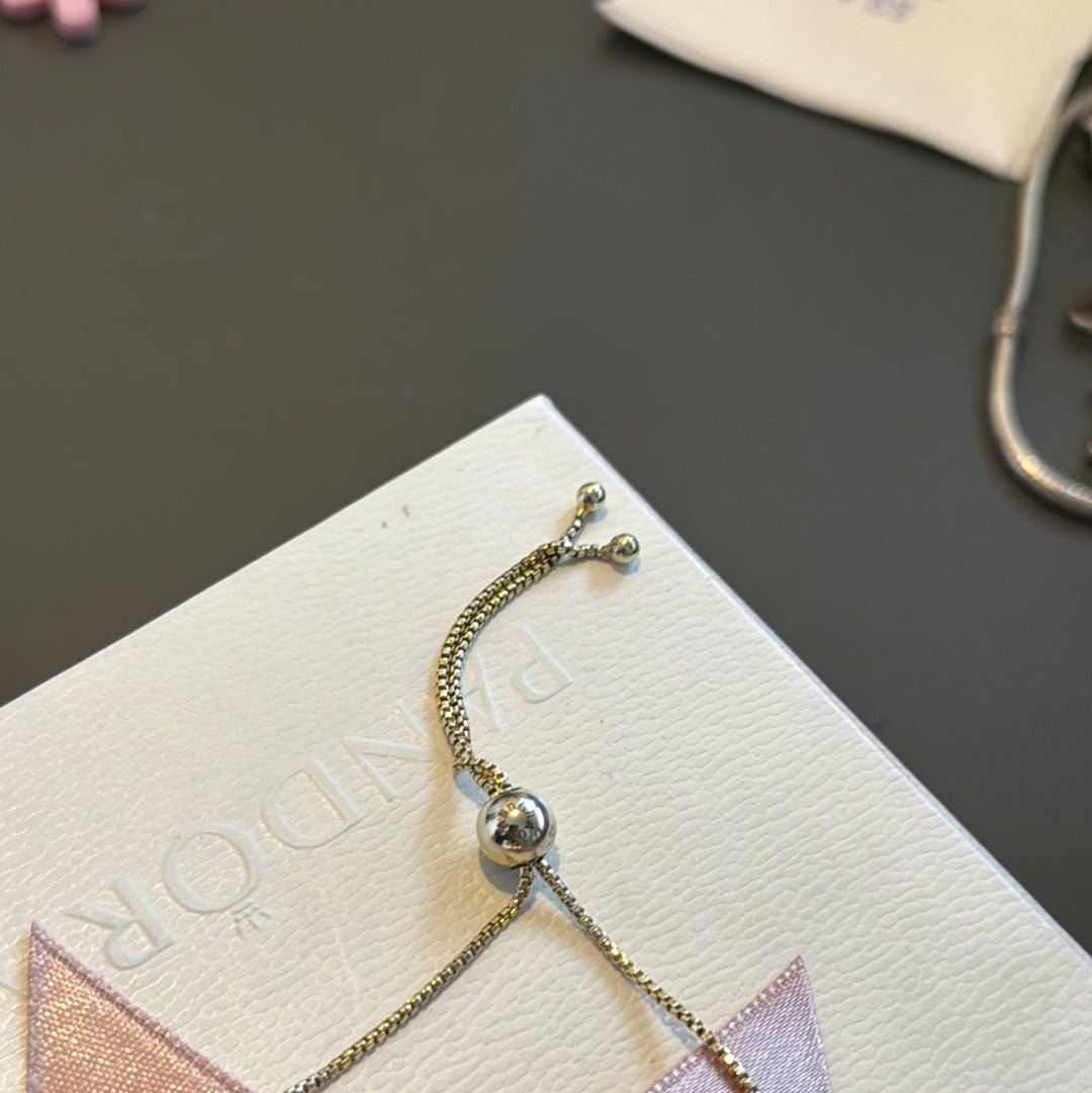 Genuine Pandora Shine Gold Stem Pave Flower Slider Tennis Bracelet