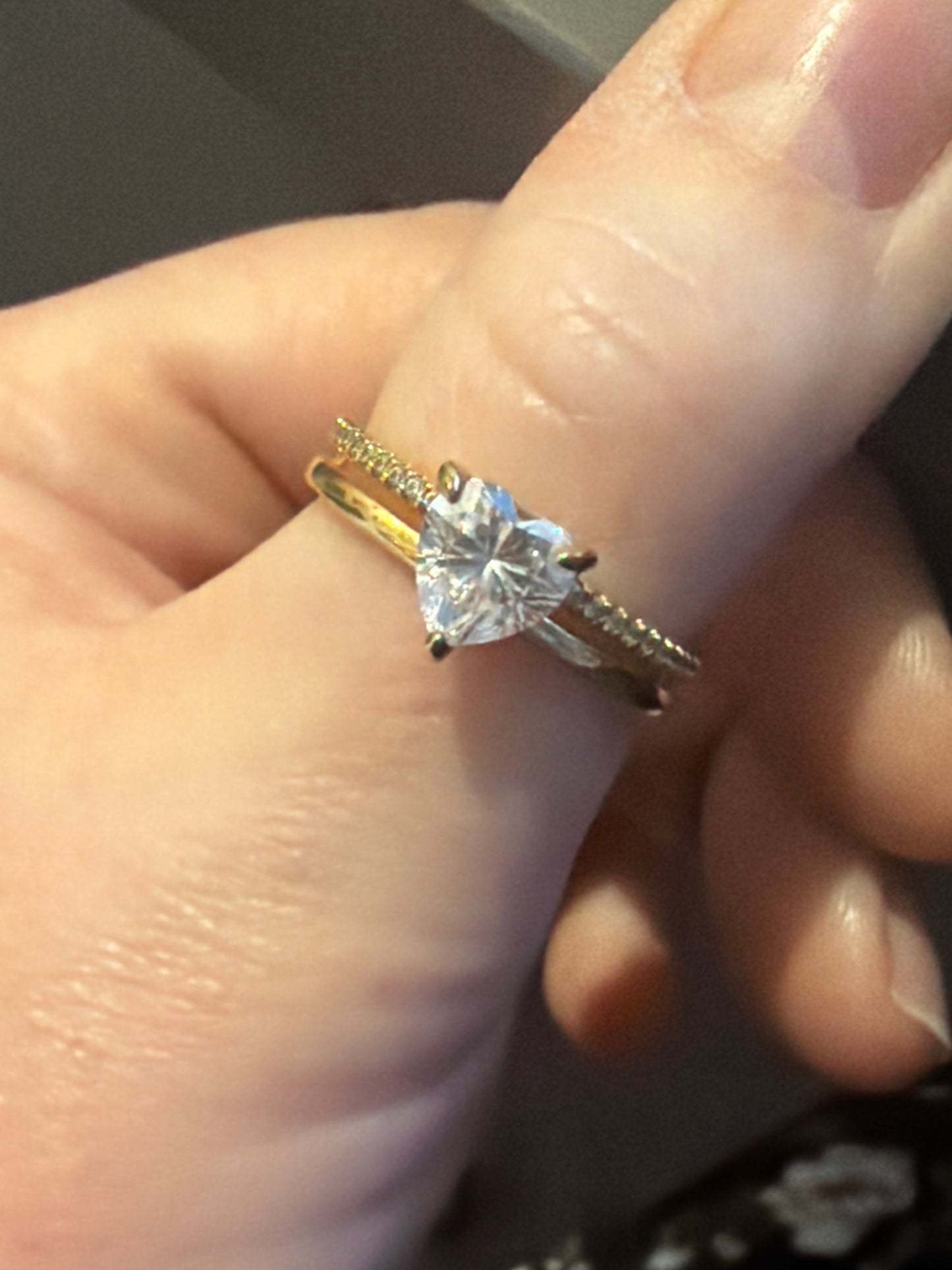 Genuine Pandora Shine Gold Double Band Pave Heart Ring 60