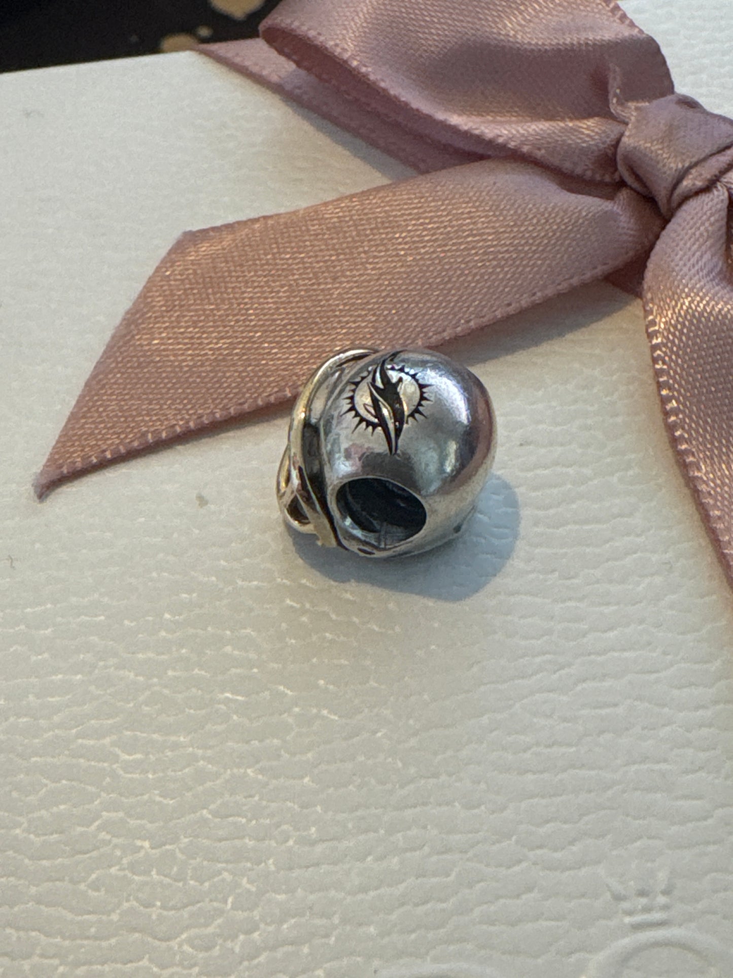 Genuine Pandora HTF Rare Two Tone USA Miami Dolphin Helmet Charm