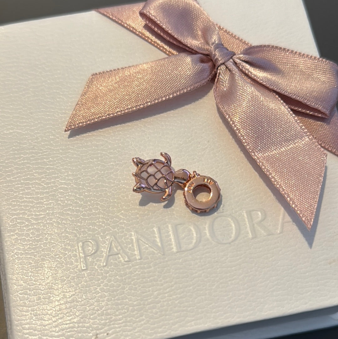 Genuine Pandora Rose Gold Pink Stoned Turtle, Summer Collection Dangle Charm