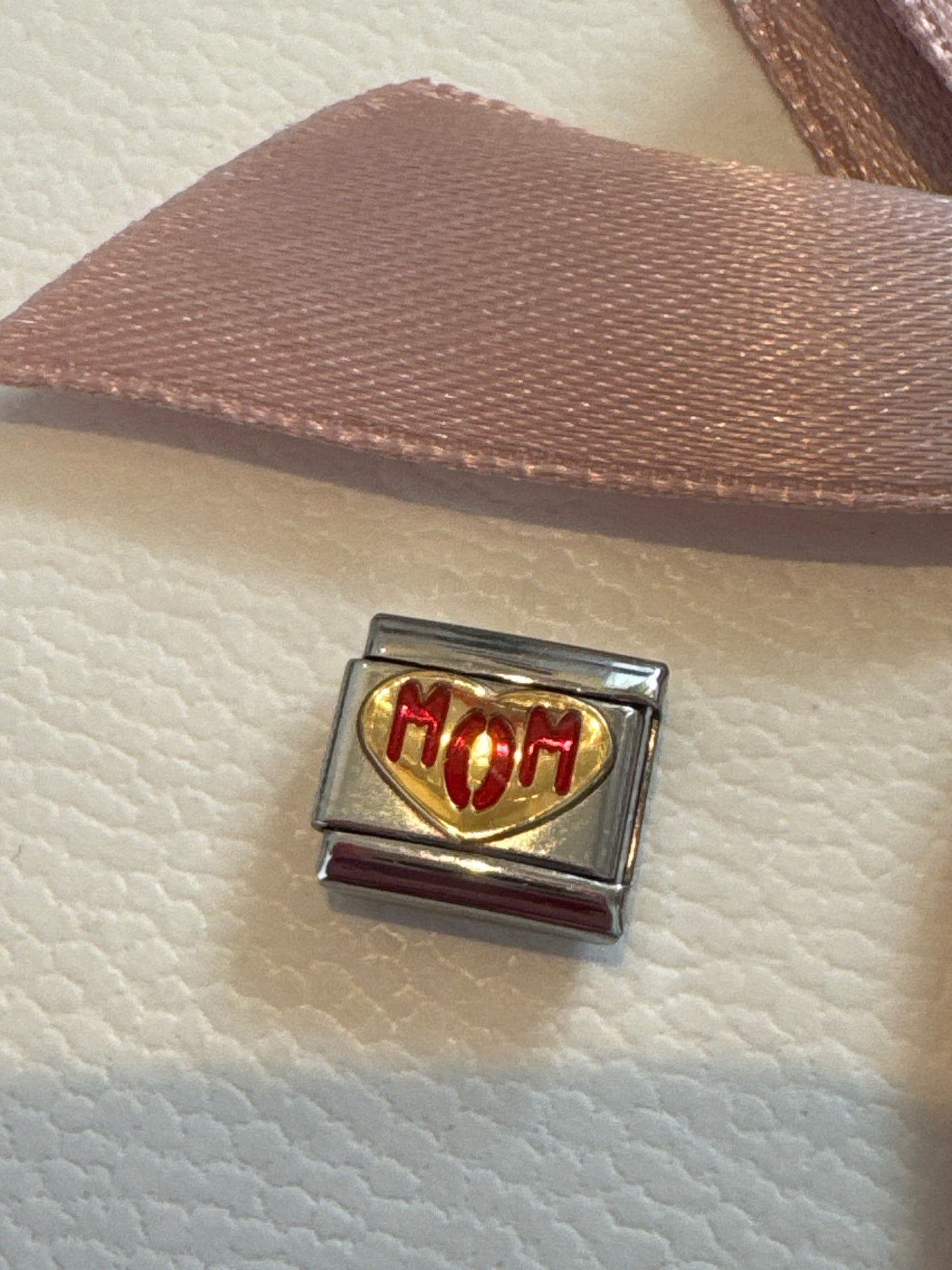 Genuine Nomination Silver Link Charm Enamel Red Gold Mum Mom Heart
