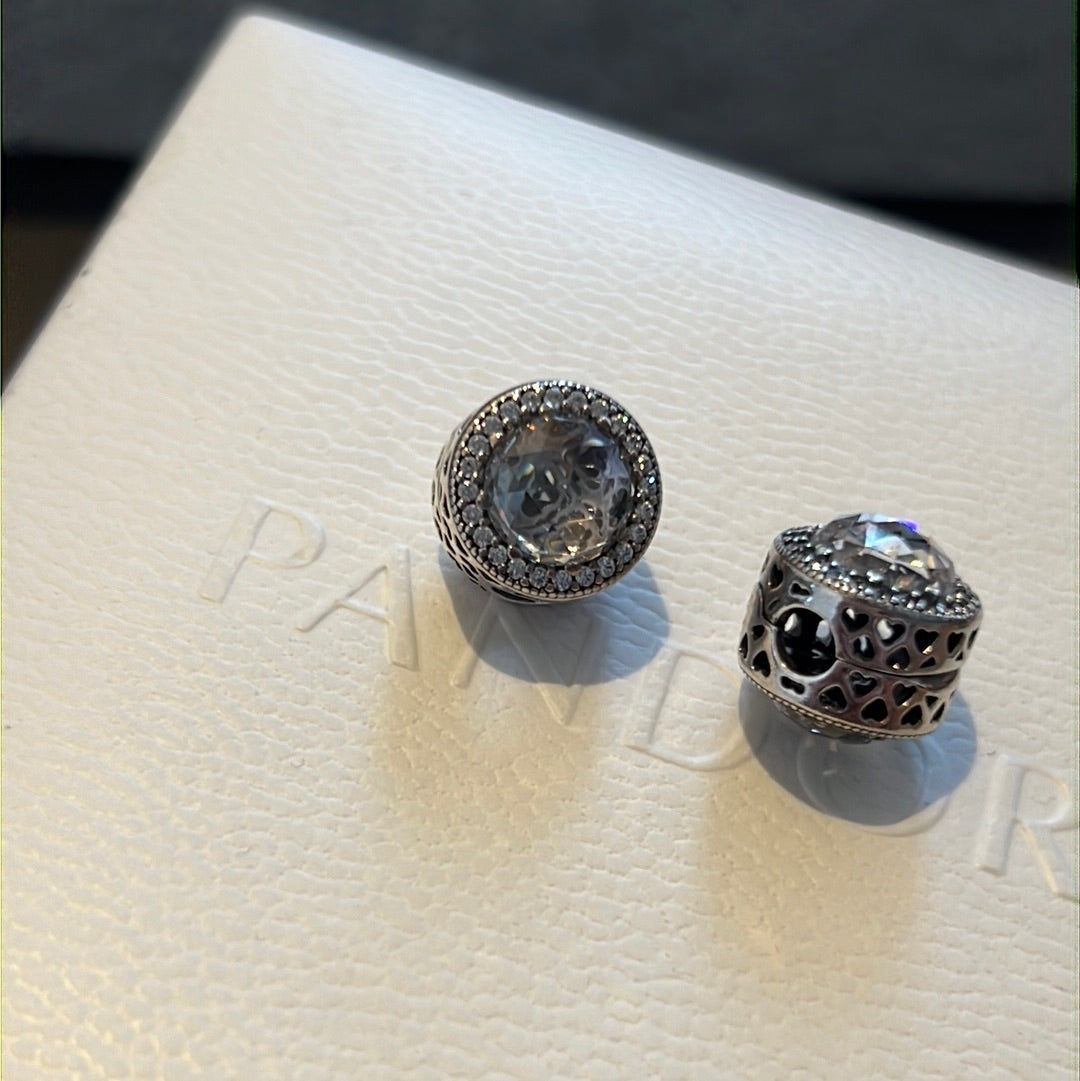 Genuine Pandora Clear Pave Radiants Hearts Pave Large Stone Charm Clip RARE HTF