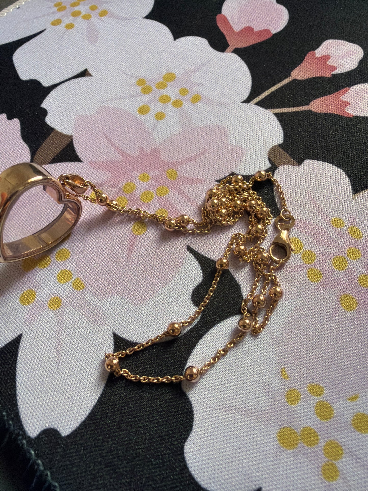 Genuine Hot Diamond Rose Gold Anaiz Memory/ Petite Locket Heart Necklace With Rose Gold Hot Diamond Beaded Chain
