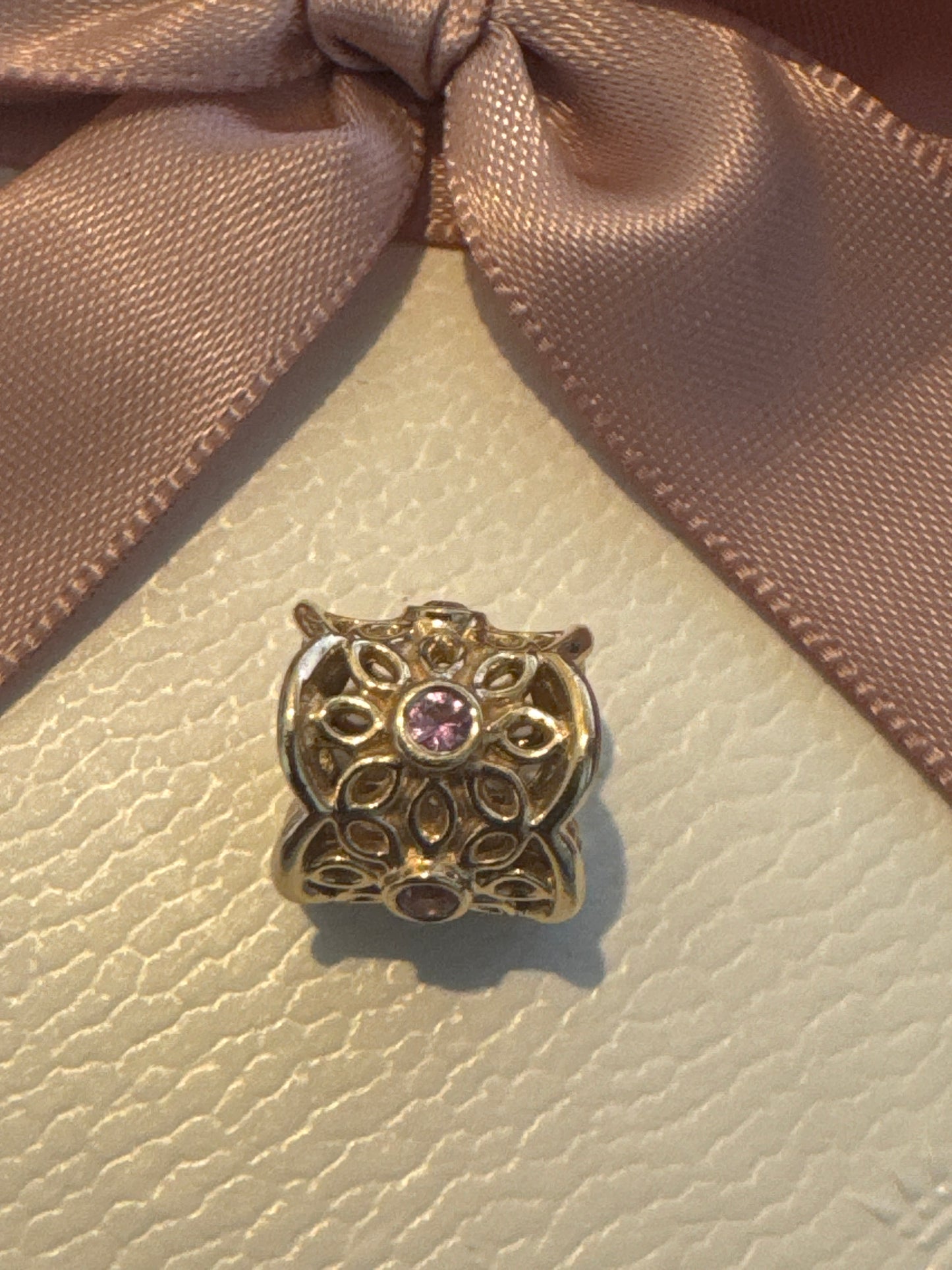 Genuine Pandora Solid 14ct Gold Pink Sapphire Radiance Freesia Charm