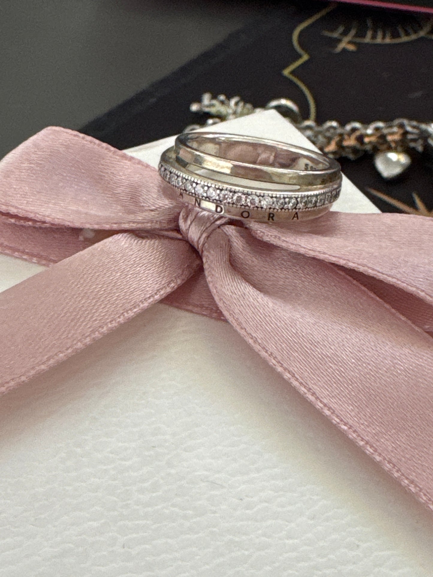 Genuine Pandora Pave Triple Band Pave Logo Ring Size 56