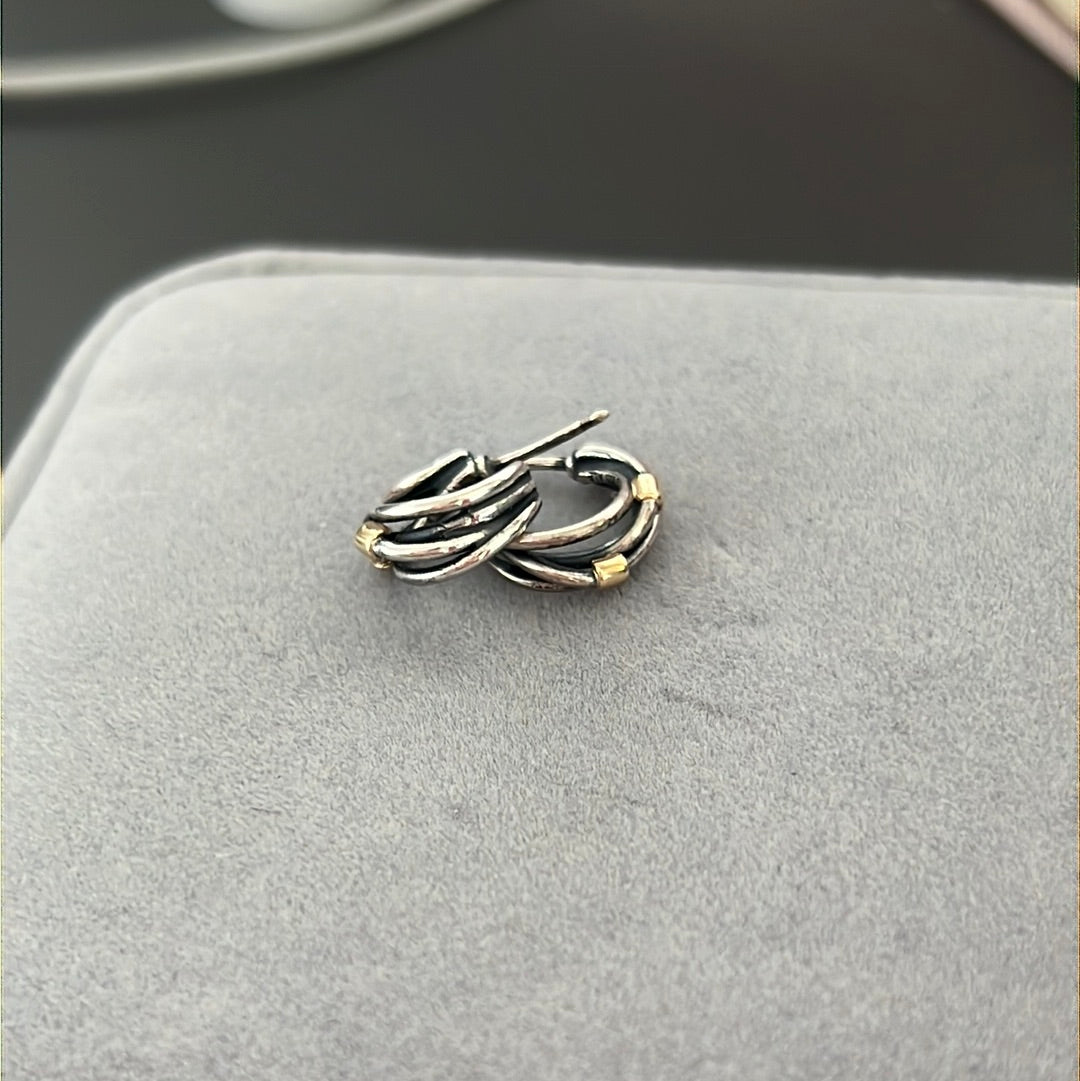 Genuine Pandora Two Tone Rectangle Rare Rope Retired Hoop Earrings