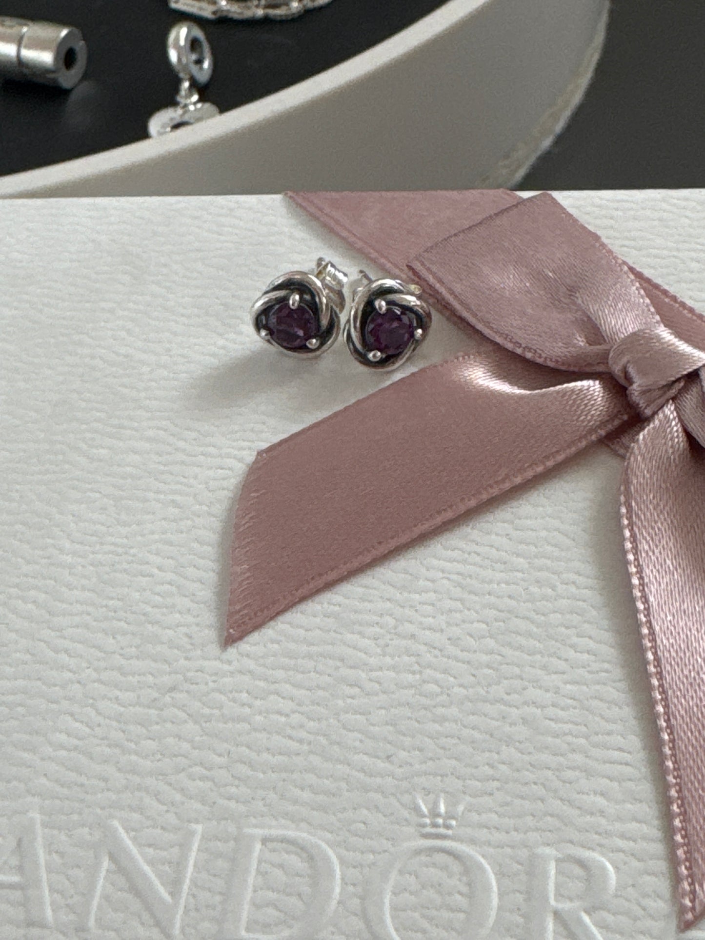 Genuine Pandora February Amethyst Garnet Eternity Birthstone Earrings