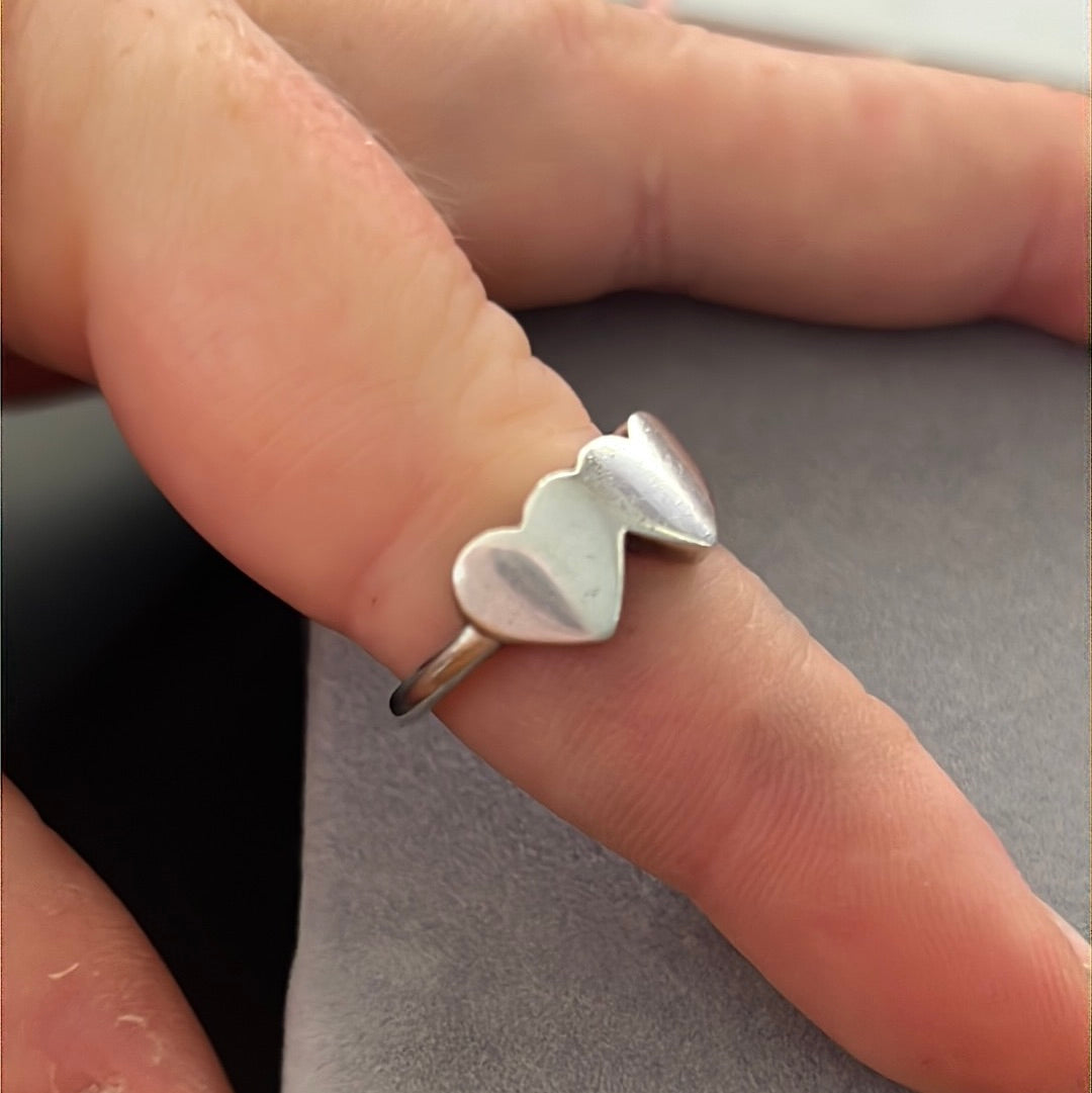 Genuine Thomas Sabo Sterling Silver Double Heart Ring Size 54