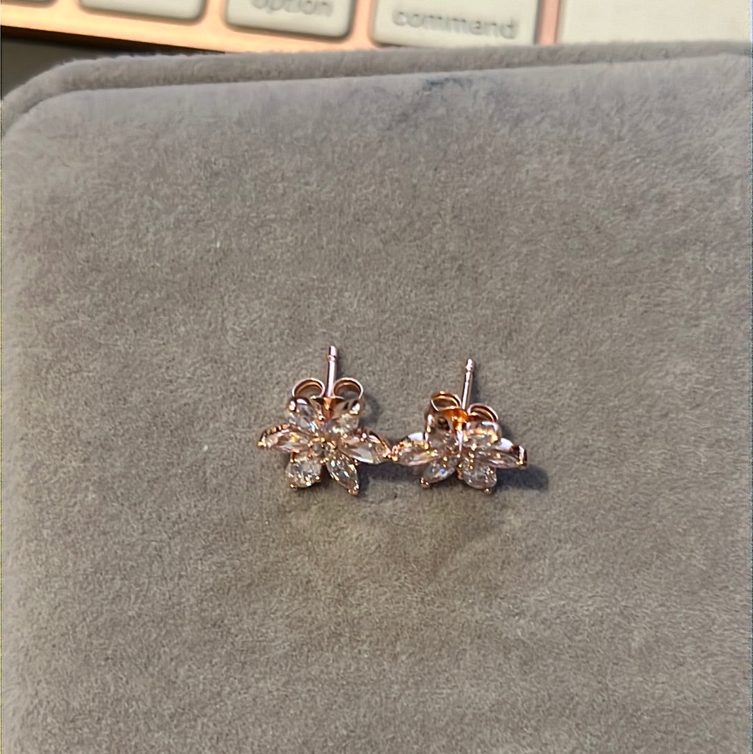 Genuine Pandora Rose Gold Pave Flower Herbarium Stud Earrings