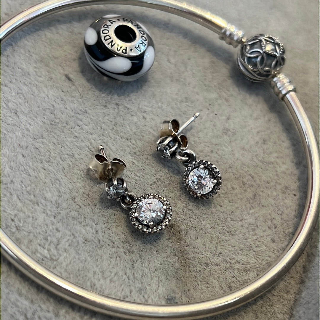 Genuine Pandora Sparkling Circle Pave Dangle Earrings