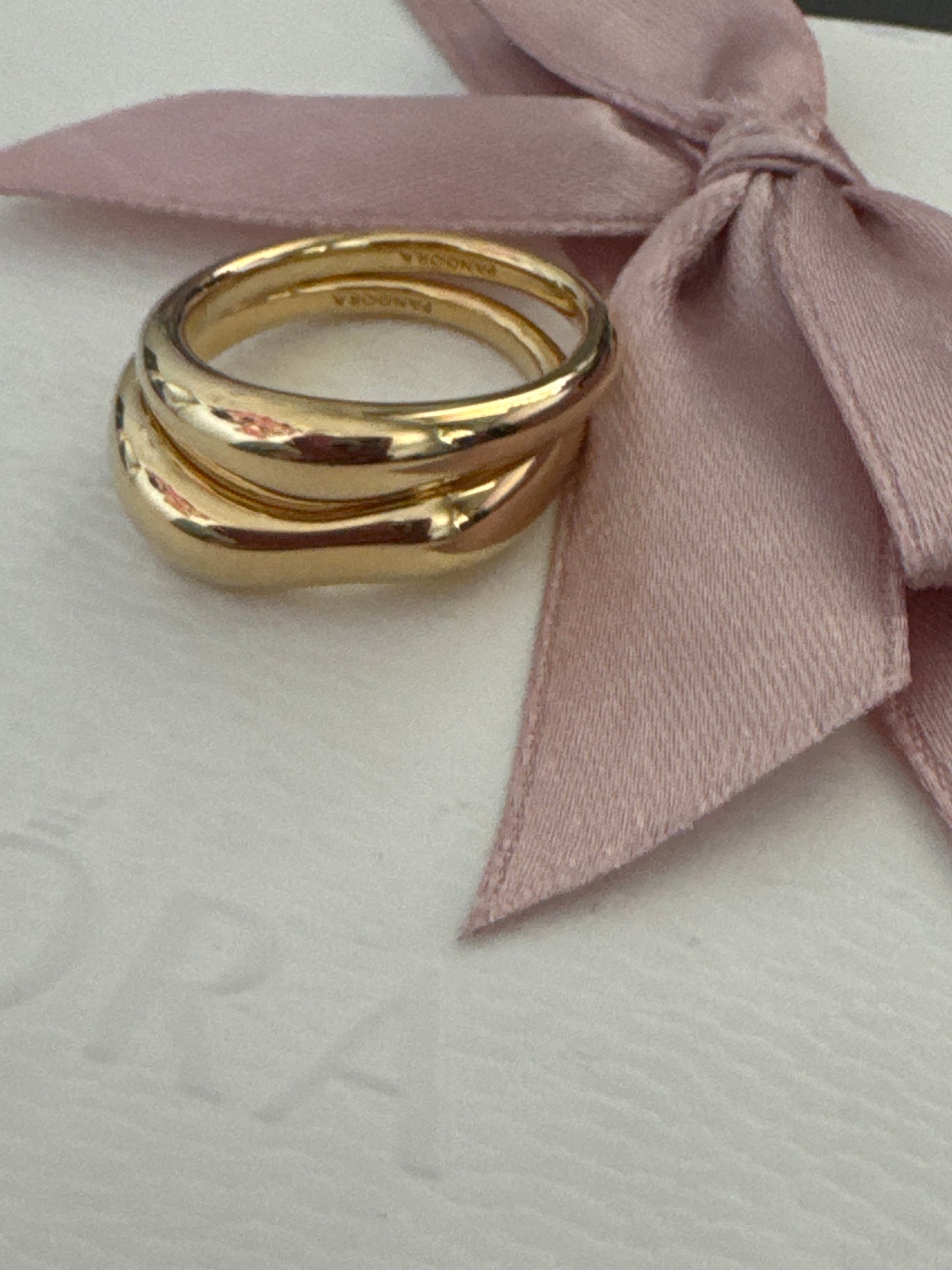 Genuine Pandora Shine Gold Plated Organically Shaped Stacking Ring Set Size 60