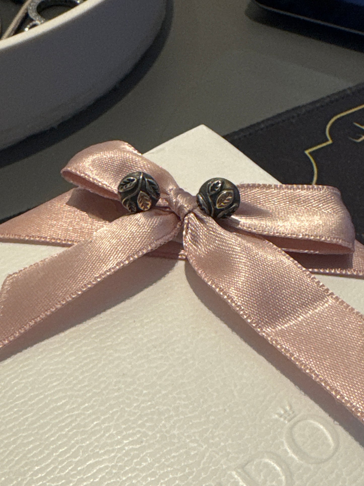 Genuine Pandora Two Tone Rare Gold Leaf Stud Earrings