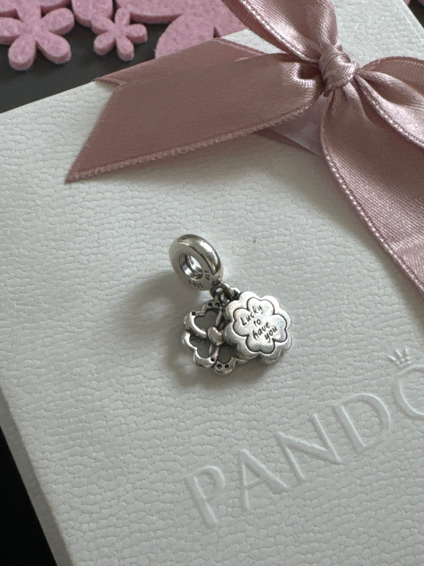 Genuine Pandora Friend Heart Charm Enamel Clover Dangle “Lucky to have you “