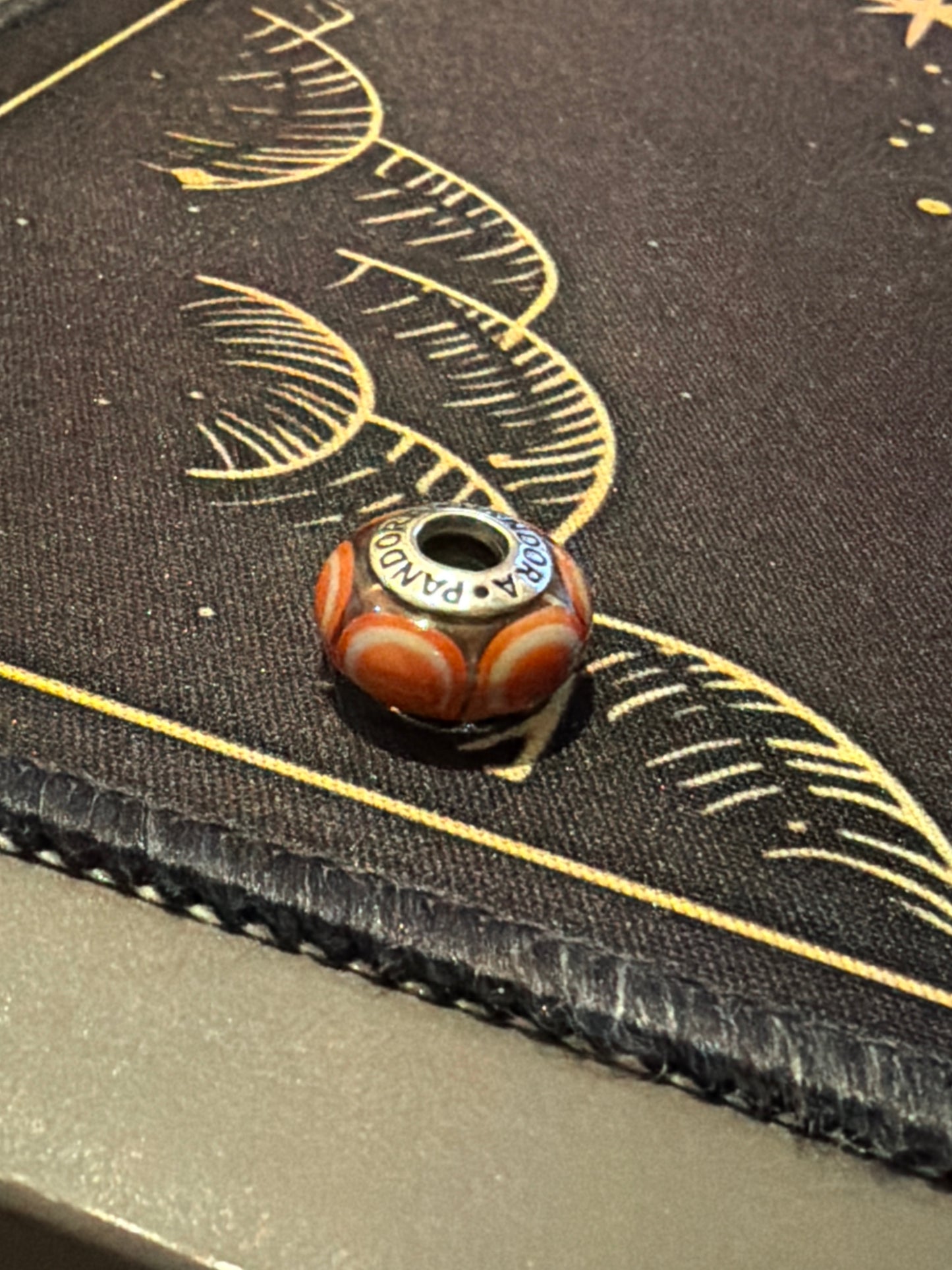 Genuine Pandora Orange Bullseye Stepping Stones Murano Glass Charm
