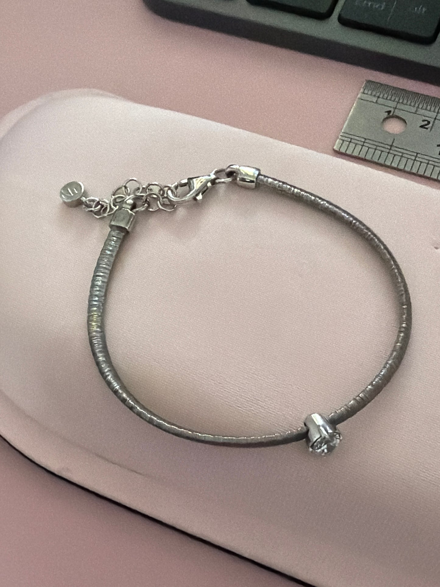 Genuine Nomination Silver Textured Adjustable Bracelet With Large Clear CZ 20cm