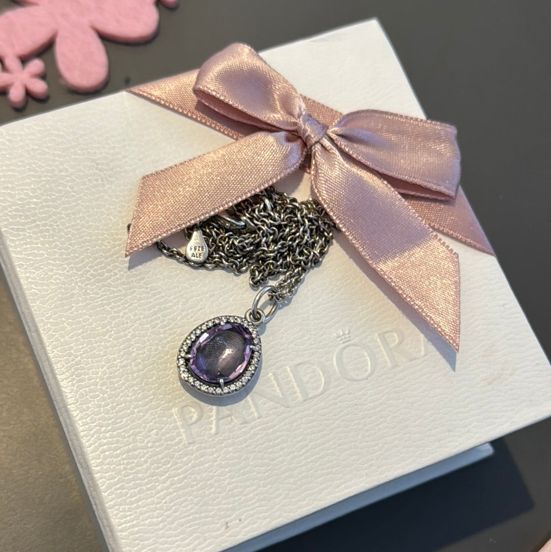 Genuine Pandora Pave Glamorous Legacy Amethyst CZ Necklace