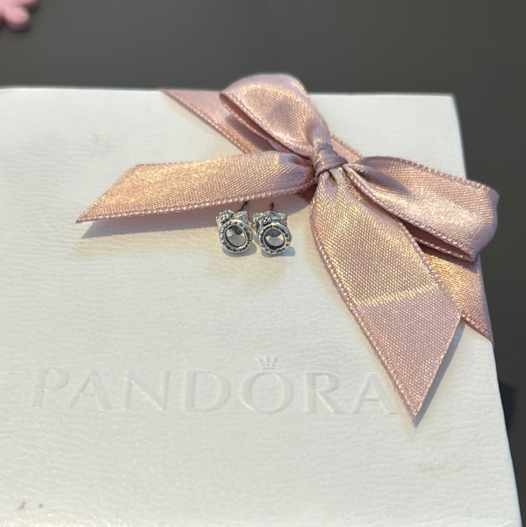 Genuine Pandora Silver Crown Pave Logo Earrings Studs