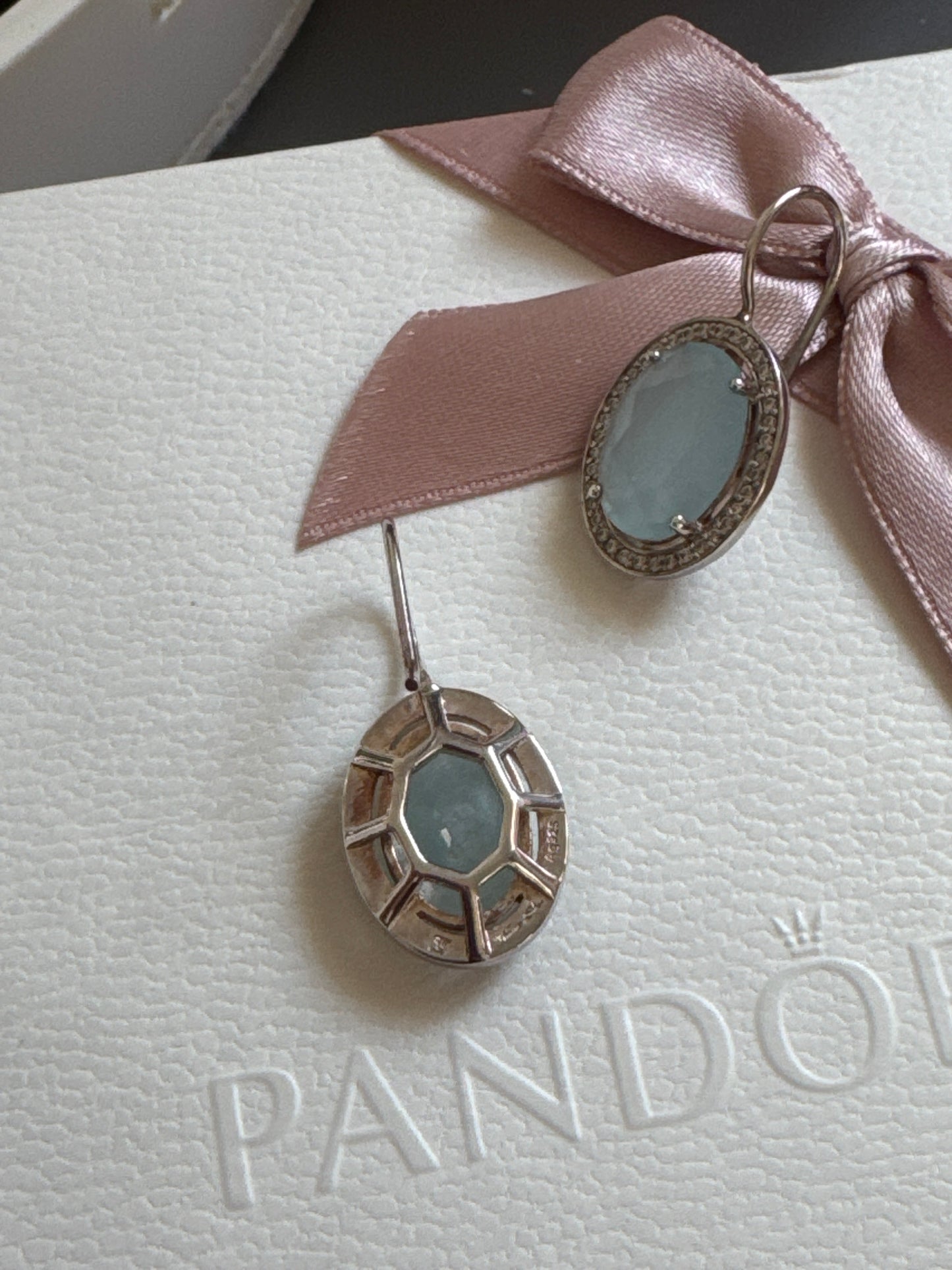 Genuine Thomas Sabo Silver CZ Milky Aquamarine Round Stone Drop Earrings